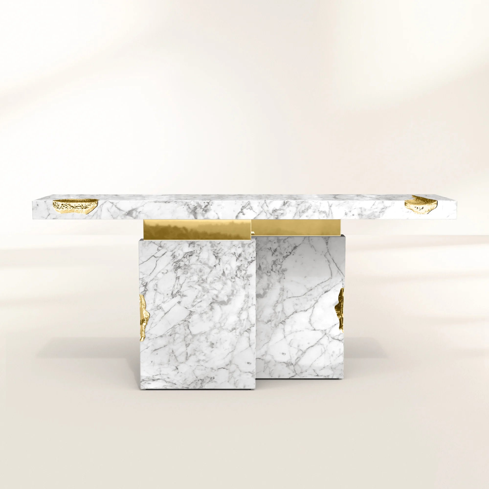 Empire Consoles Hammered Gilded Brass Entryways Cabinet Table