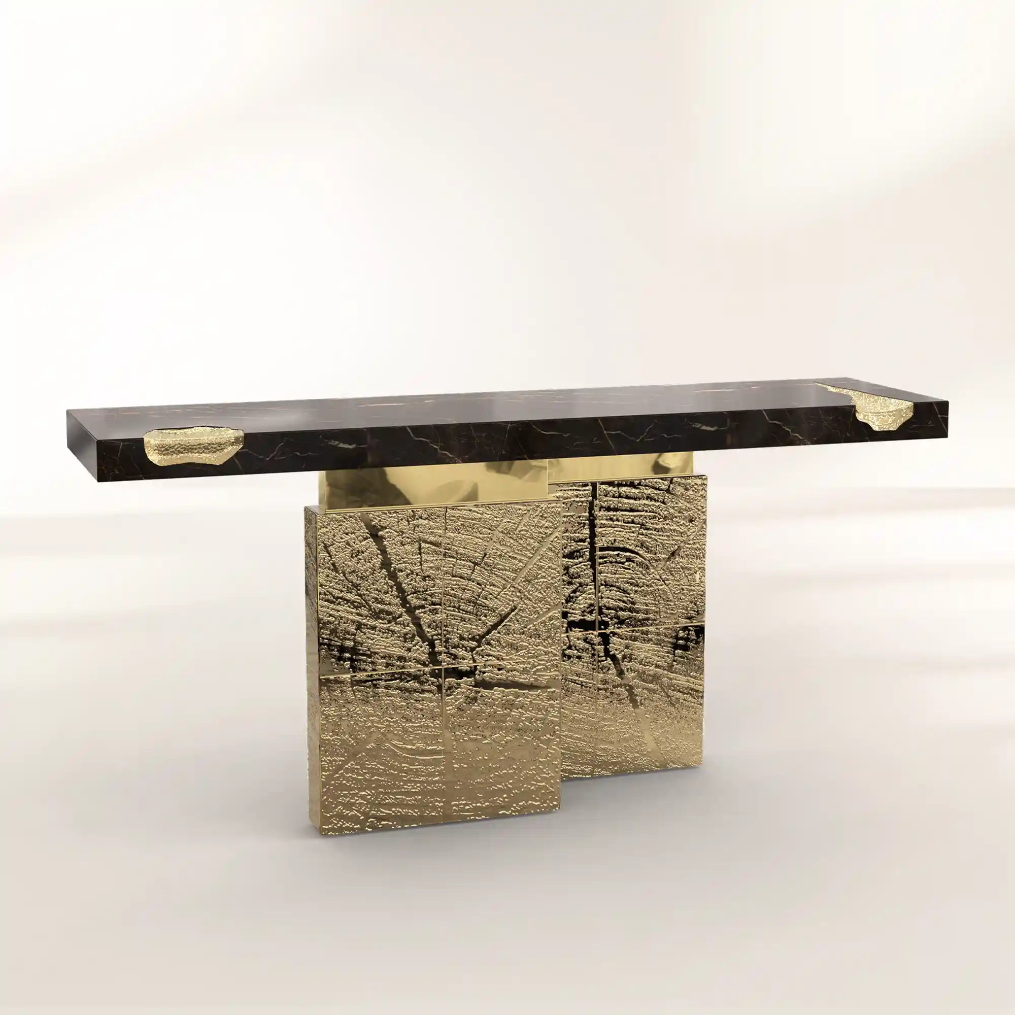 Empire Consoles Hammered Gilded Brass Entryways Cabinet Table