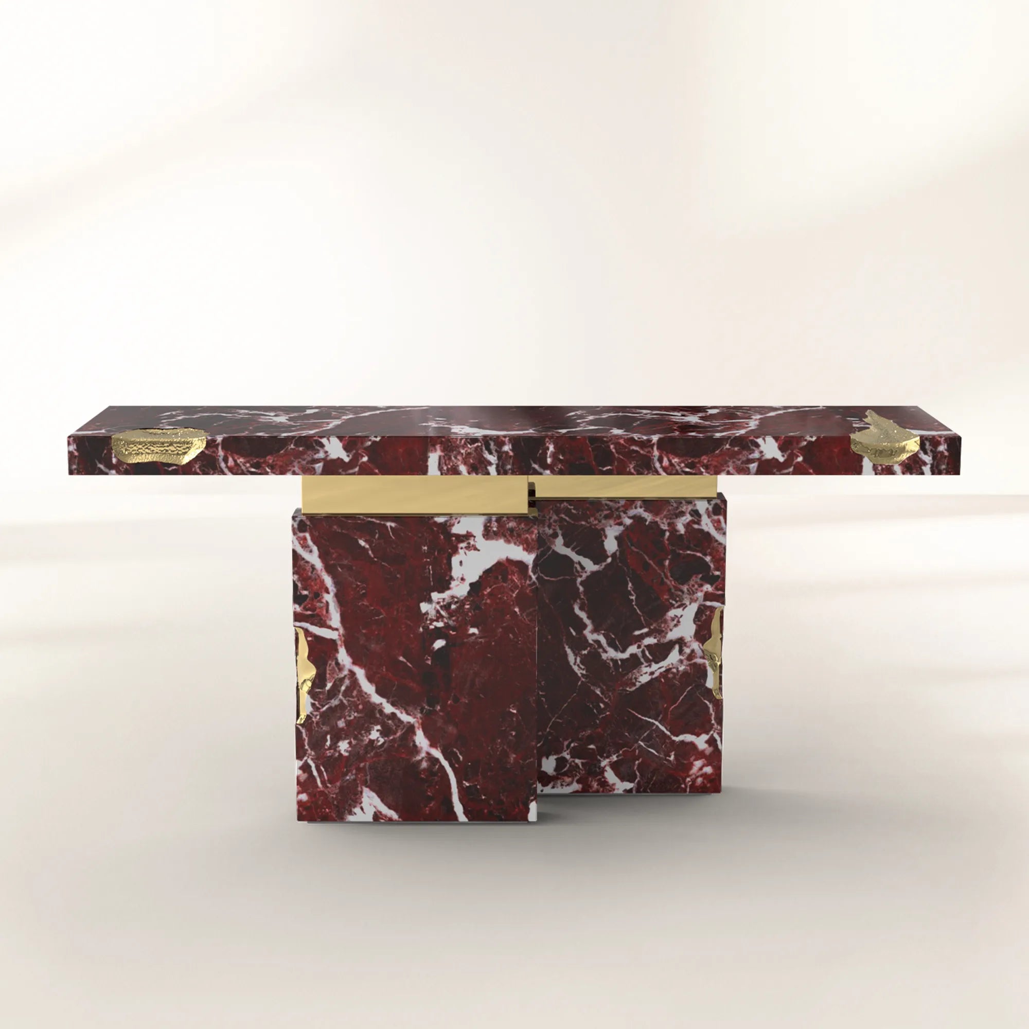 Empire Consoles Hammered Gilded Brass Entryways Cabinet Table