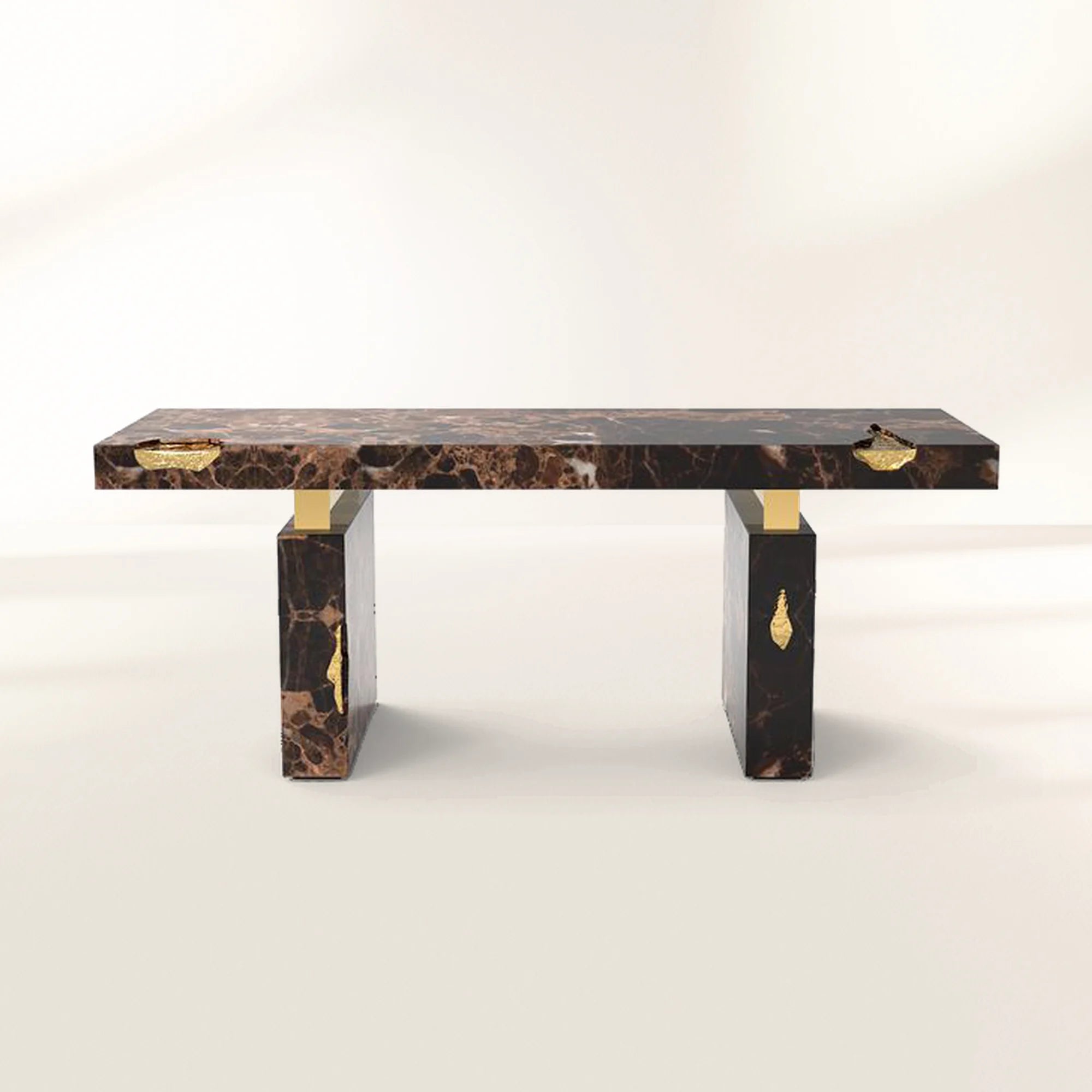 Empire Cracked Brass Inlay Marble Luxury Desk