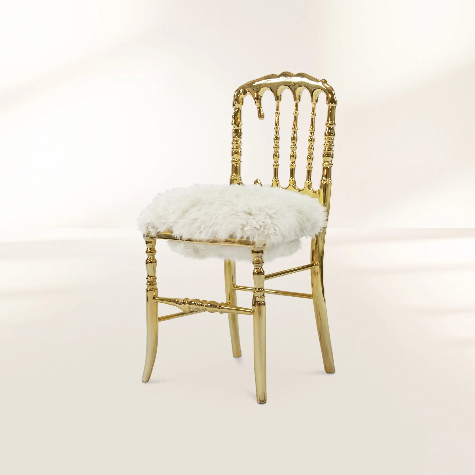 Emporium Fur Surrealist Gold Plated Luxury Chair with Soft Fluffy White Seat