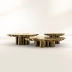 Luxury Patina Brass Coffee Table Set with Round Tiered Tops & Statement Design Center Tea Table