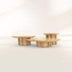 Luxury Patina Brass Coffee Table Set with Round Tiered Tops & Statement Design Center Tea Table