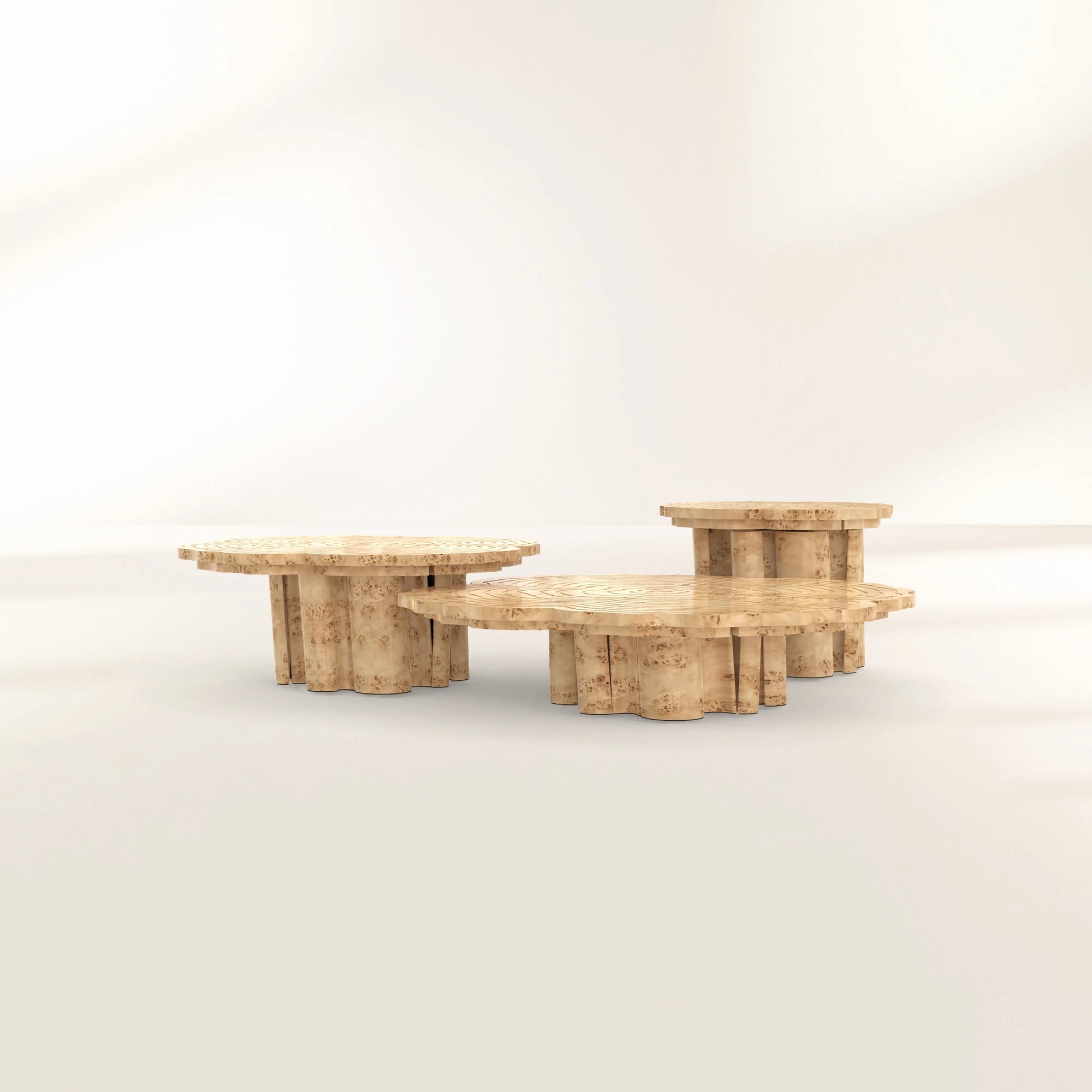 Luxury Patina Brass Coffee Table Set with Round Tiered Tops & Statement Design Center Tea Table