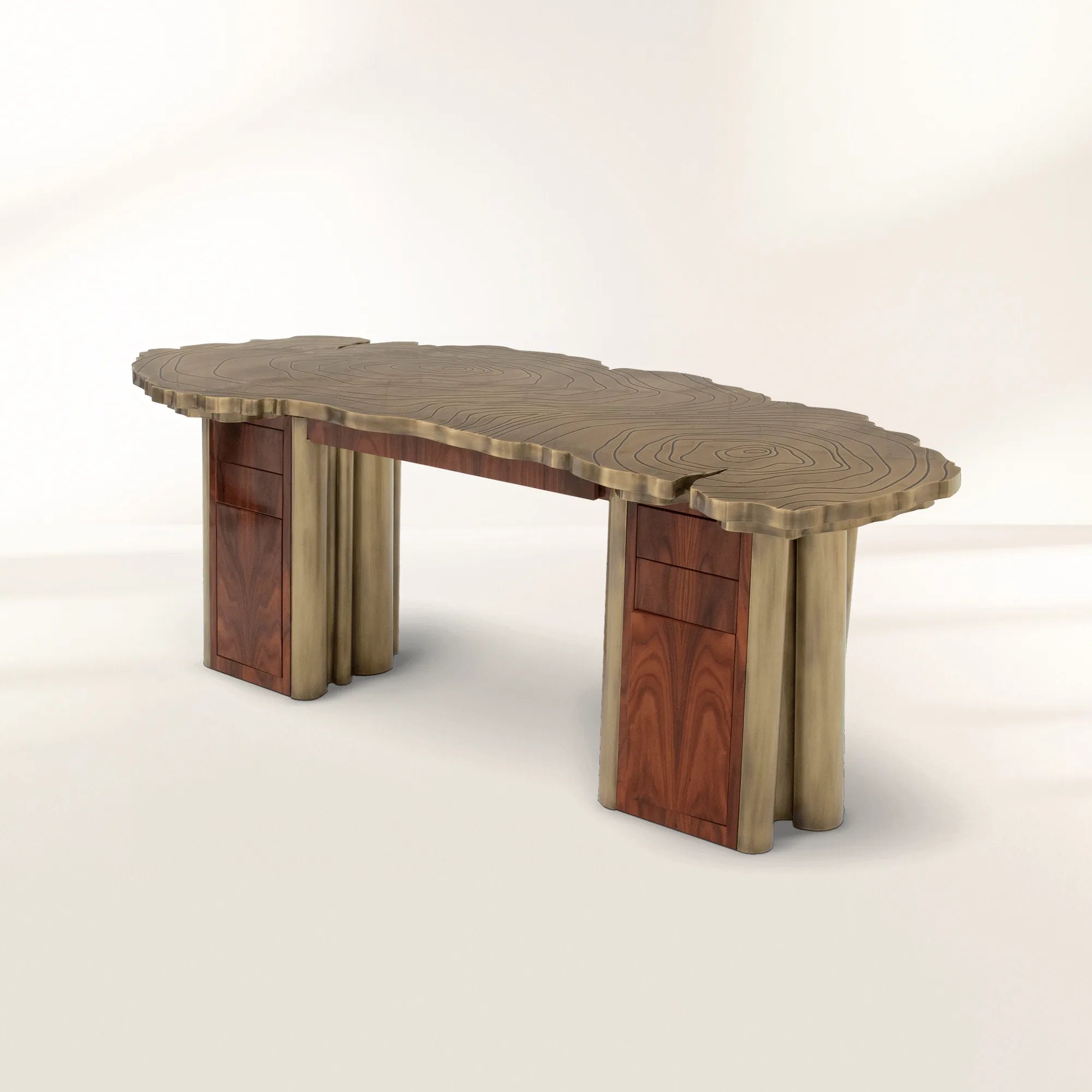 Fortuna Tree-Ring Brass Sculptural Luxury Desk