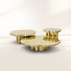 Luxury Patina Brass Coffee Table Set with Round Tiered Tops & Statement Design Center Tea Table