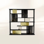 Luxury Double-Sided Bookcase with LED Lighting, Marble Shelves & Display Storage