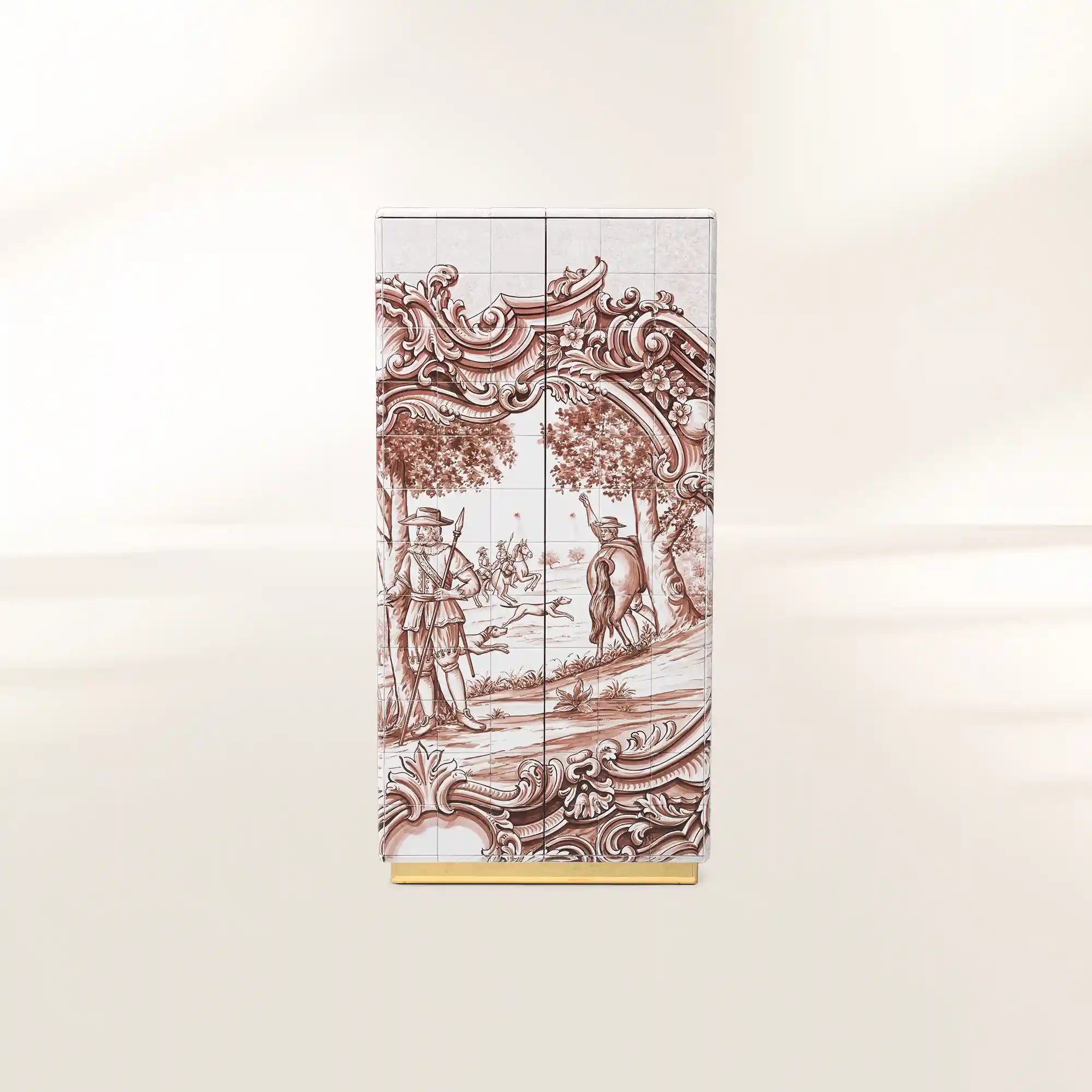 Luxury Display Cabinet with Hand-Painted Tile Artwork, Glass Shelves & Storage