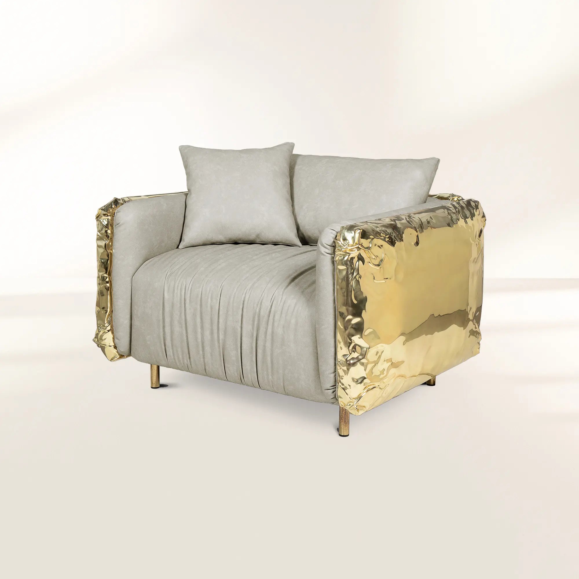 Luxury Imperfect Sculptural Armchair with Hammered Brass Frame & Artistic Design