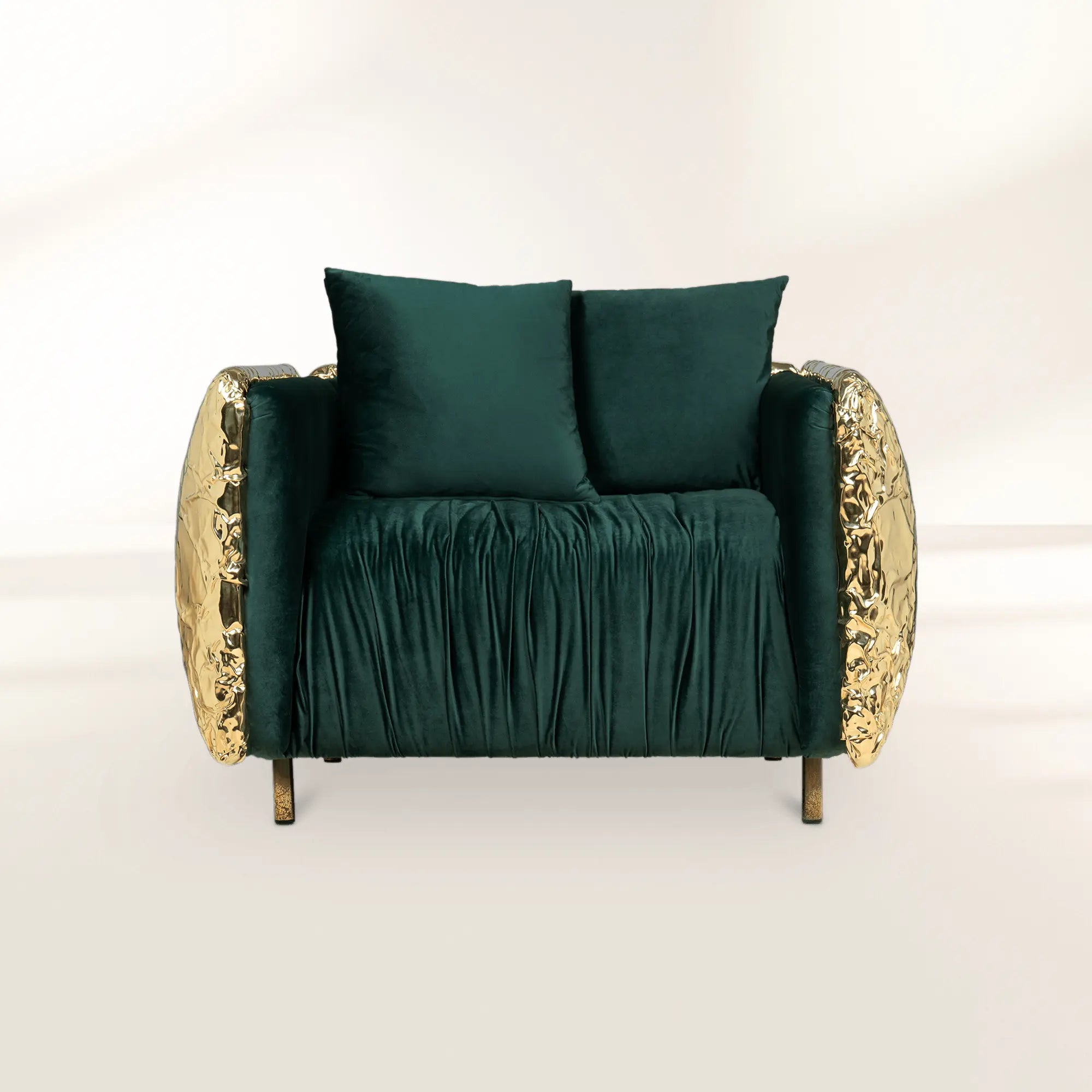 Luxury Imperfect Sculptural Armchair with Hammered Brass Frame & Artistic Design
