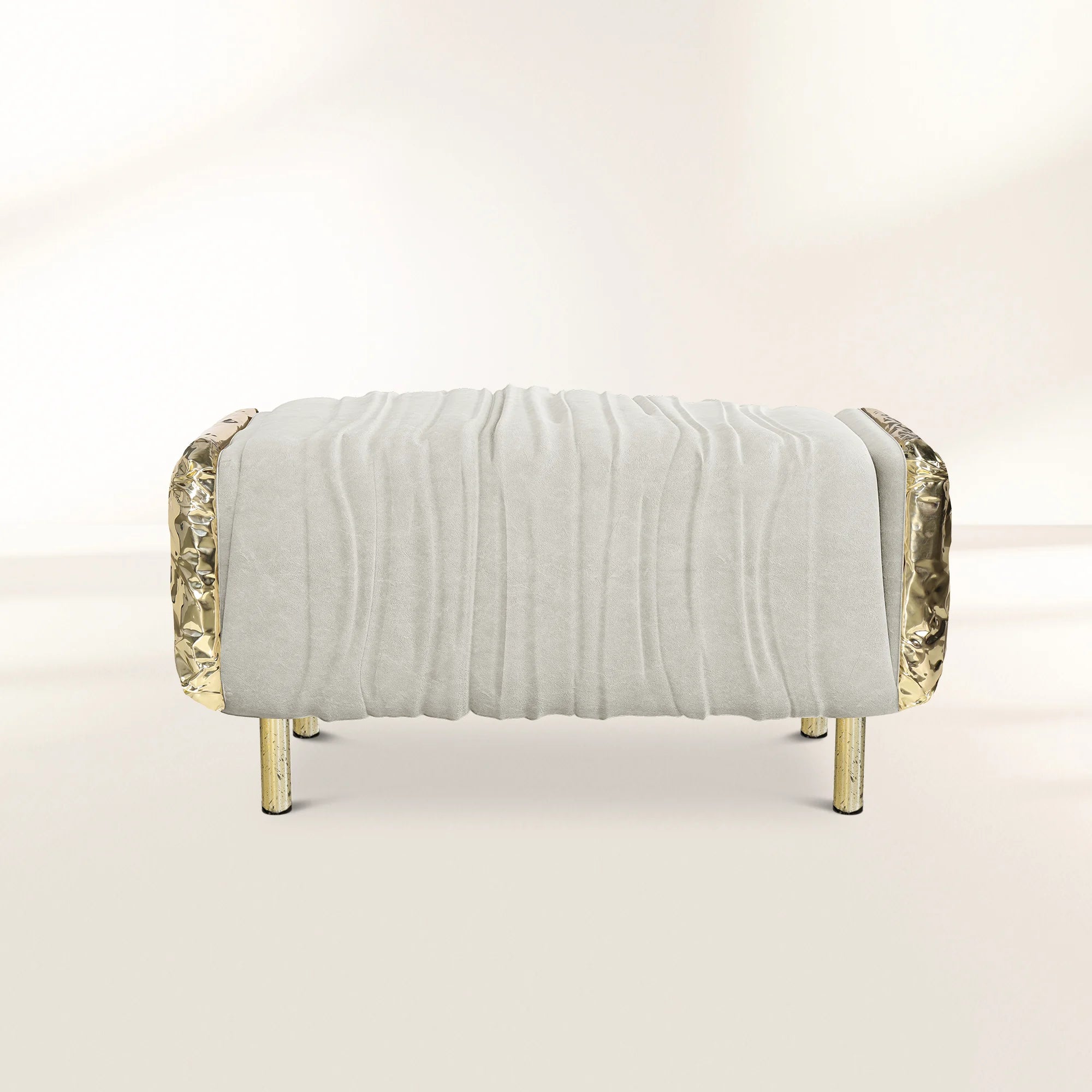 Imperfectio Hammered Brass Upholstered Luxury Ottoman