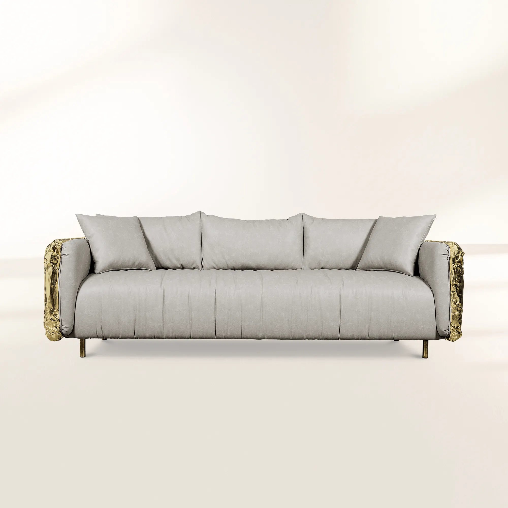 Luxury Imperfect Sculptural Sofa with Hammered Brass Frame & Artistic Design