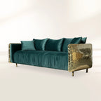 Luxury Imperfect Sculptural Sofa with Hammered Brass Frame & Artistic Design