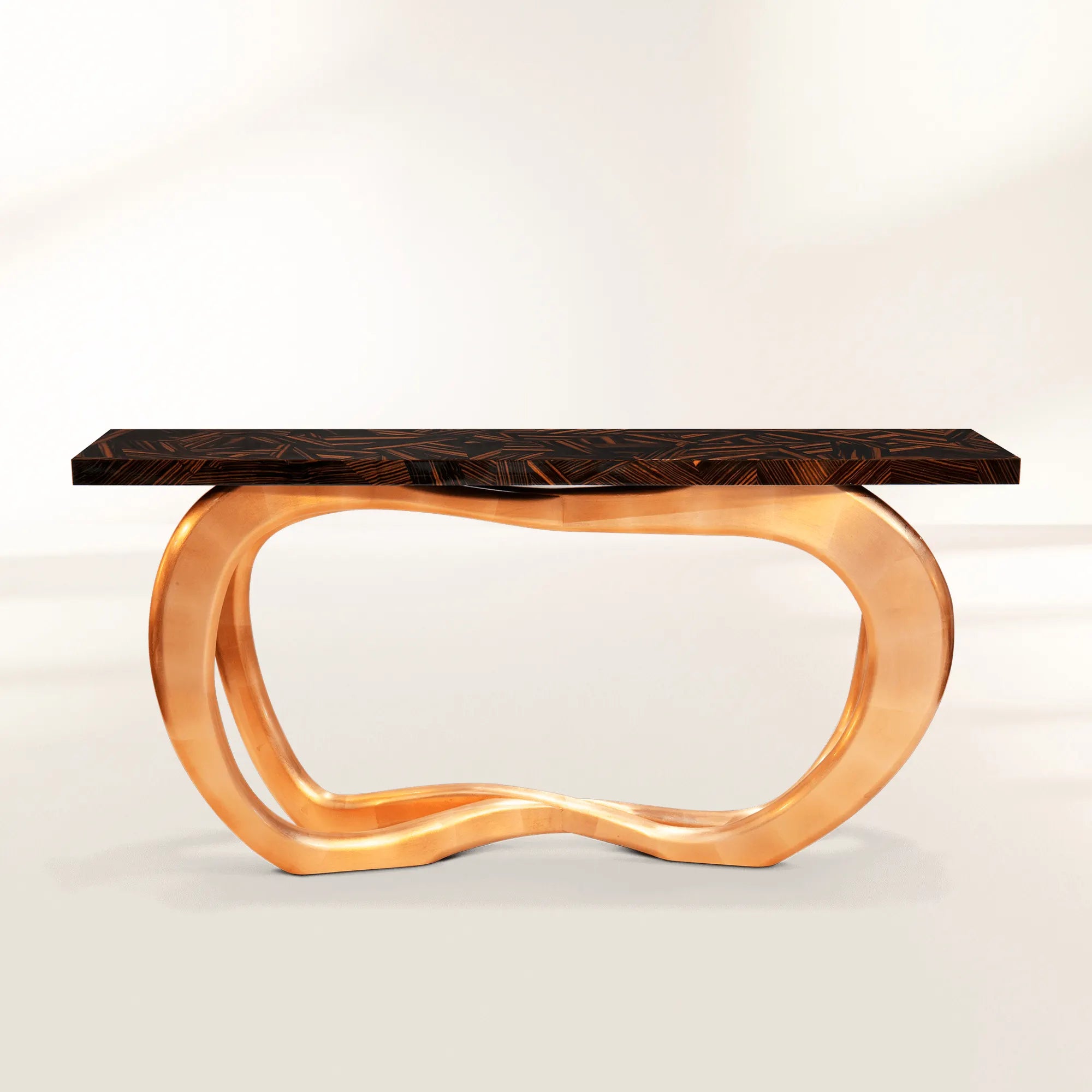 Infinity Consoles Curved Copper Leaf Entryways Cabinet Table