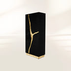 Luxury Walnut Display Cabinet with Sculptural Brass Accents & Hidden Storage