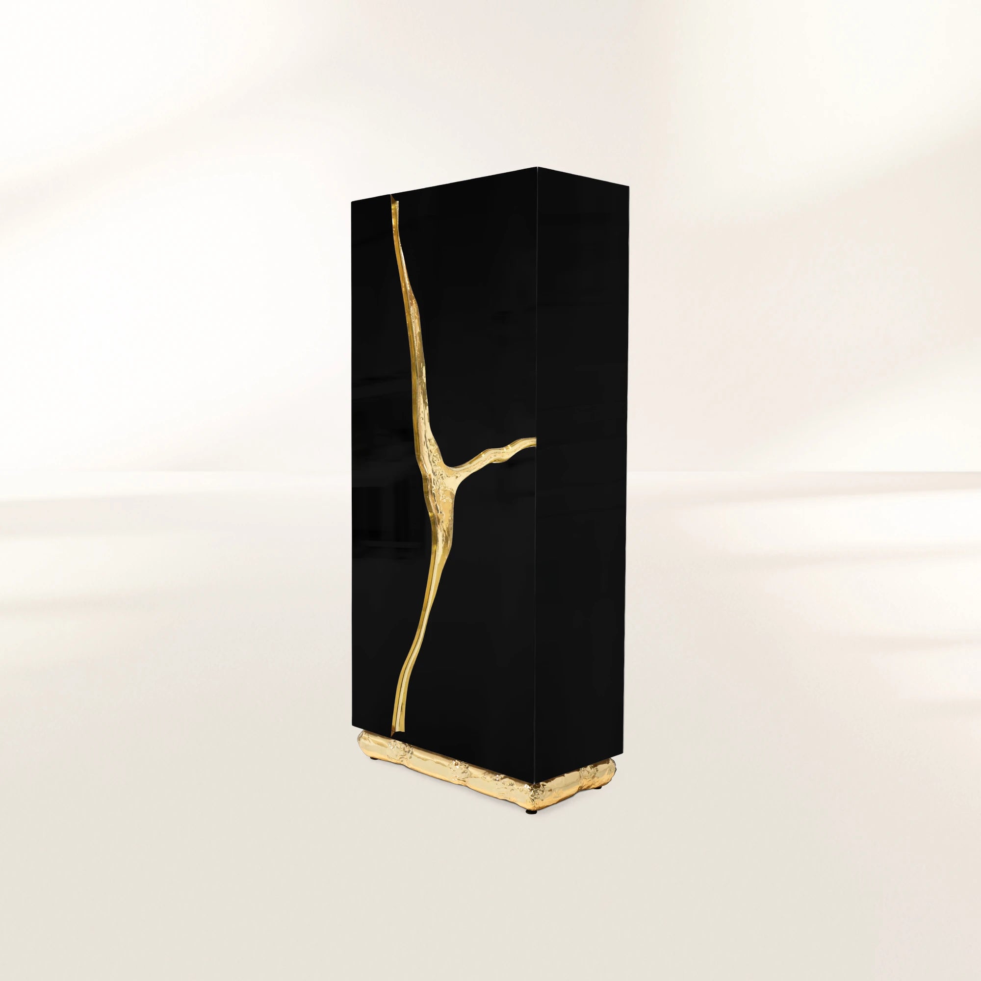Luxury Walnut Display Cabinet with Sculptural Brass Accents & Hidden Storage