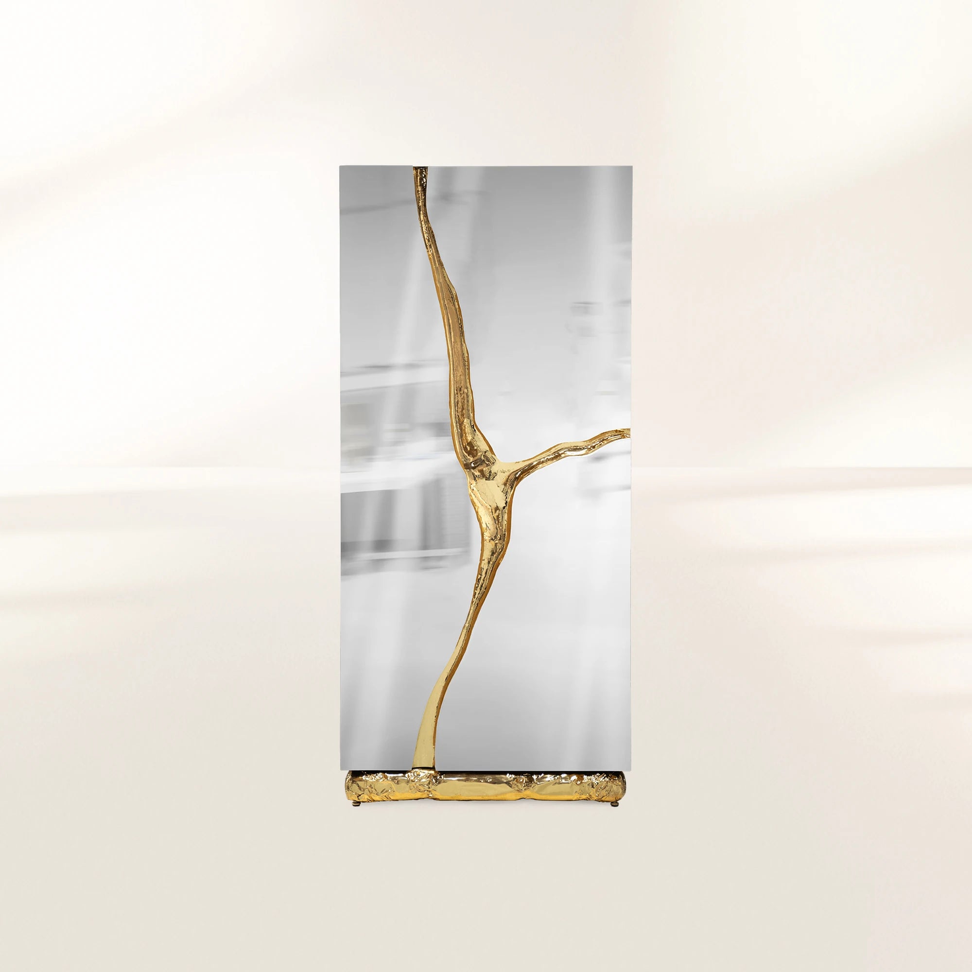 Luxury Walnut Display Cabinet with Sculptural Brass Accents & Hidden Storage
