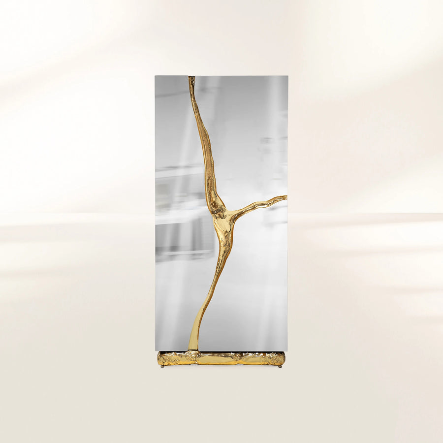 Luxury Walnut Display Cabinet with Sculptural Brass Accents & Hidden Storage