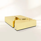 Luxury Coffee Table with Cracked Brass Sculptural Base & Smoked Glass Top Center Tea Table