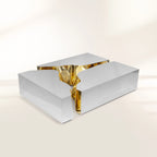 Luxury Coffee Table with Cracked Brass Sculptural Base & Smoked Glass Top Center Tea Table