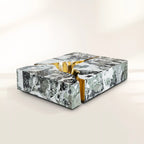 Luxury Coffee Table with Cracked Brass Sculptural Base & Smoked Glass Top Center Tea Table