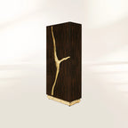 Luxury Walnut Display Cabinet with Sculptural Brass Accents & Hidden Storage