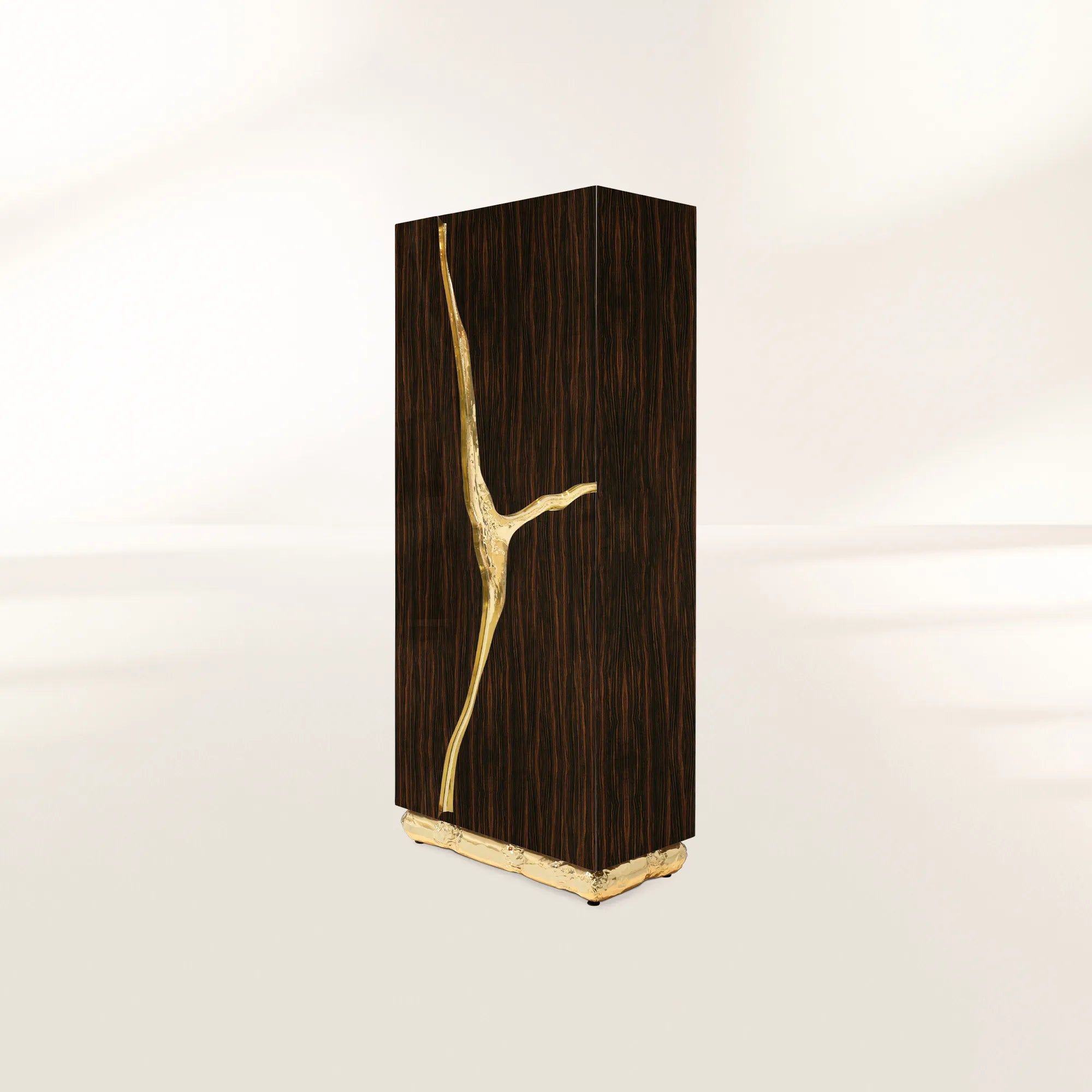 Luxury Walnut Display Cabinet with Sculptural Brass Accents & Hidden Storage