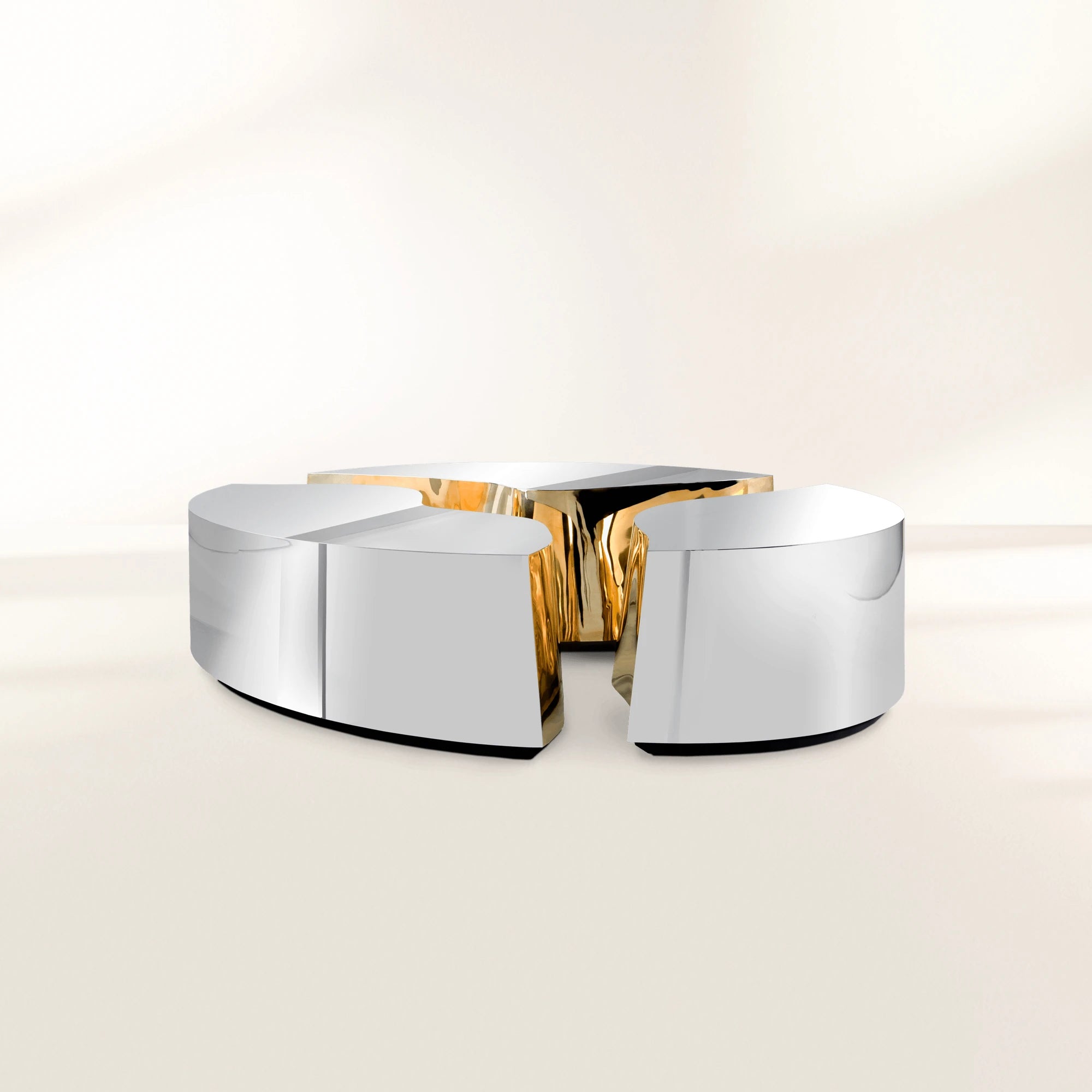 Luxury Oval Coffee Table with Sculptural Brass Accents & High Gloss Finish Center Tea Table