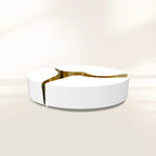 Luxury Oval Coffee Table with Sculptural Brass Accents & High Gloss Finish Center Tea Table