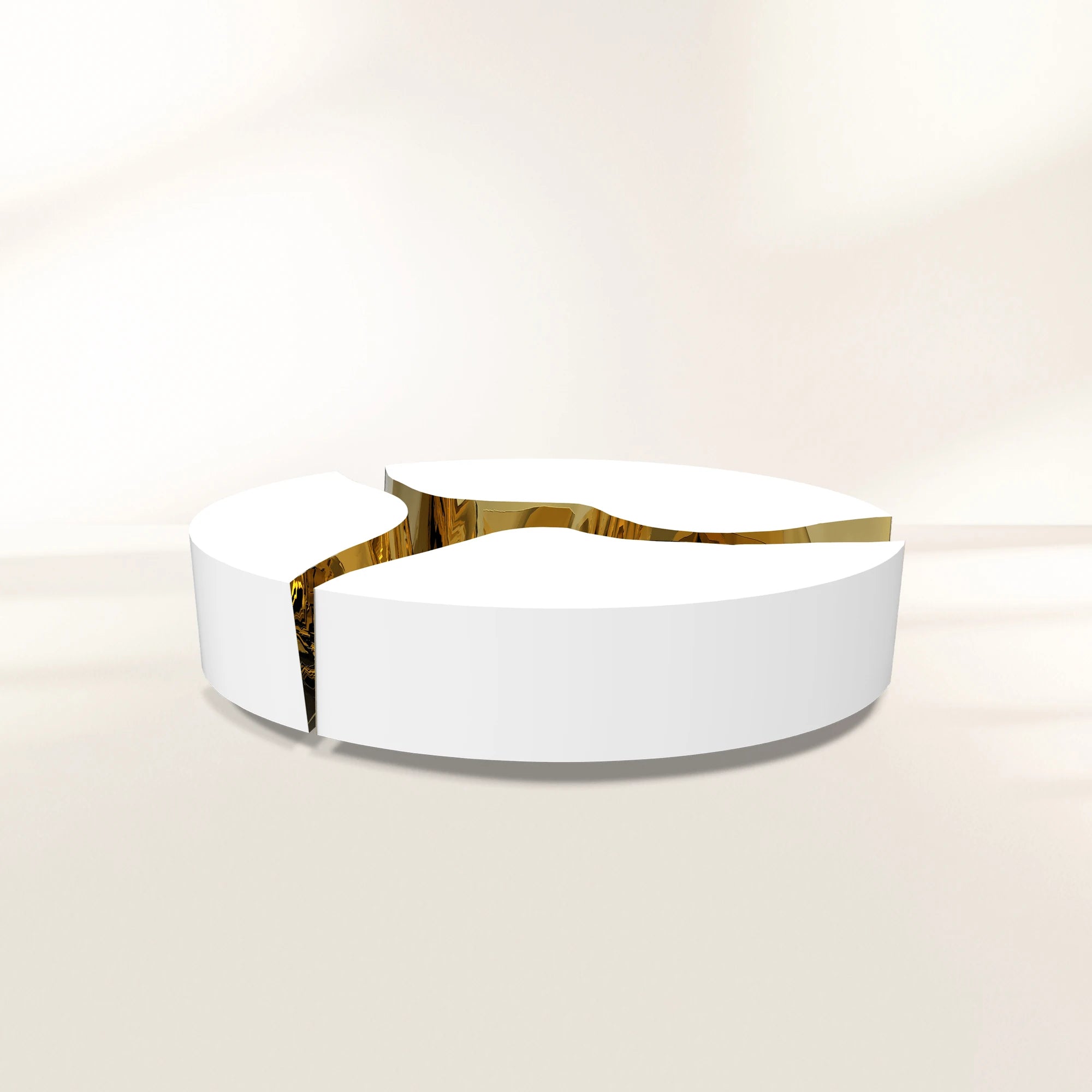 Luxury Oval Coffee Table with Sculptural Brass Accents & High Gloss Finish Center Tea Table