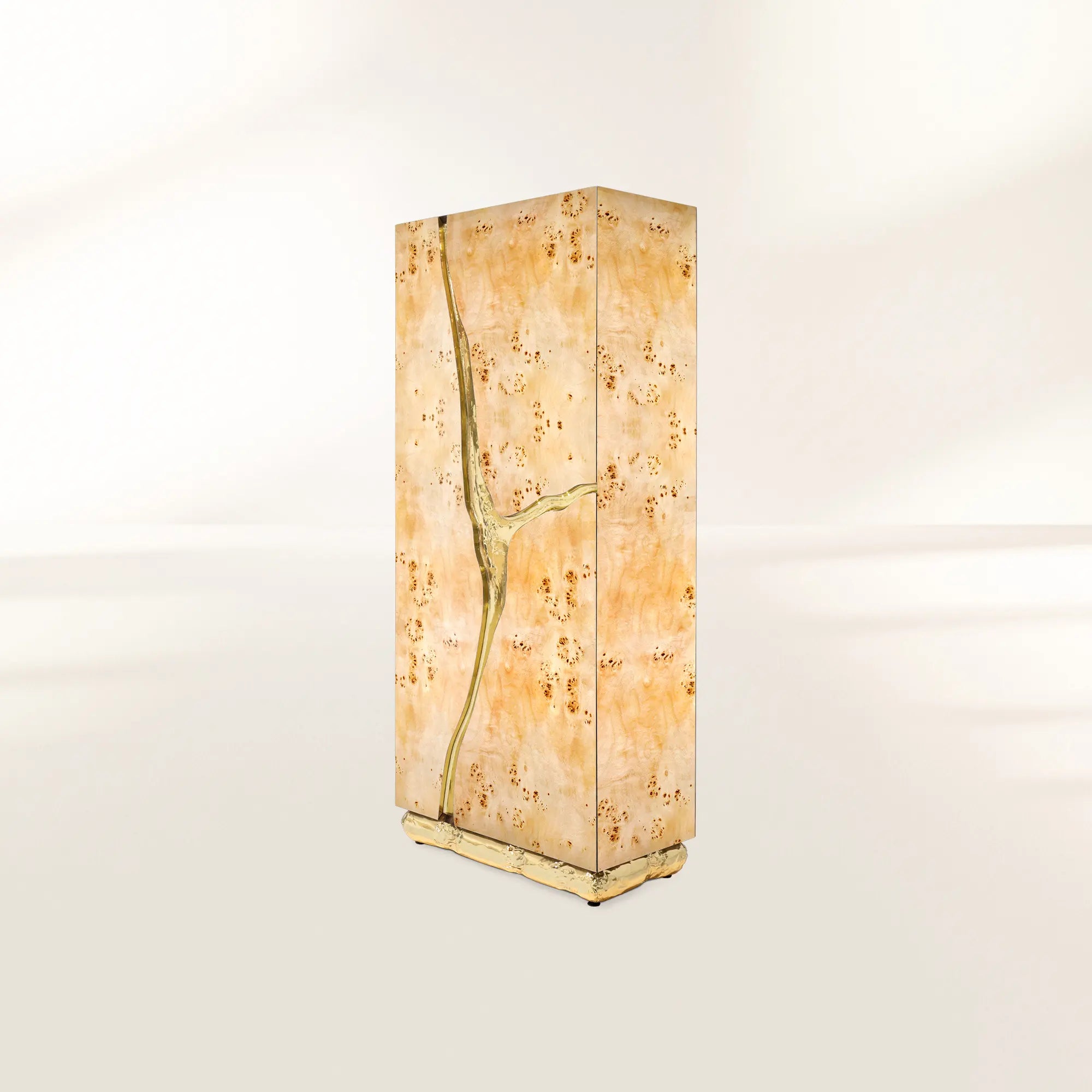 Luxury Walnut Display Cabinet with Sculptural Brass Accents & Hidden Storage