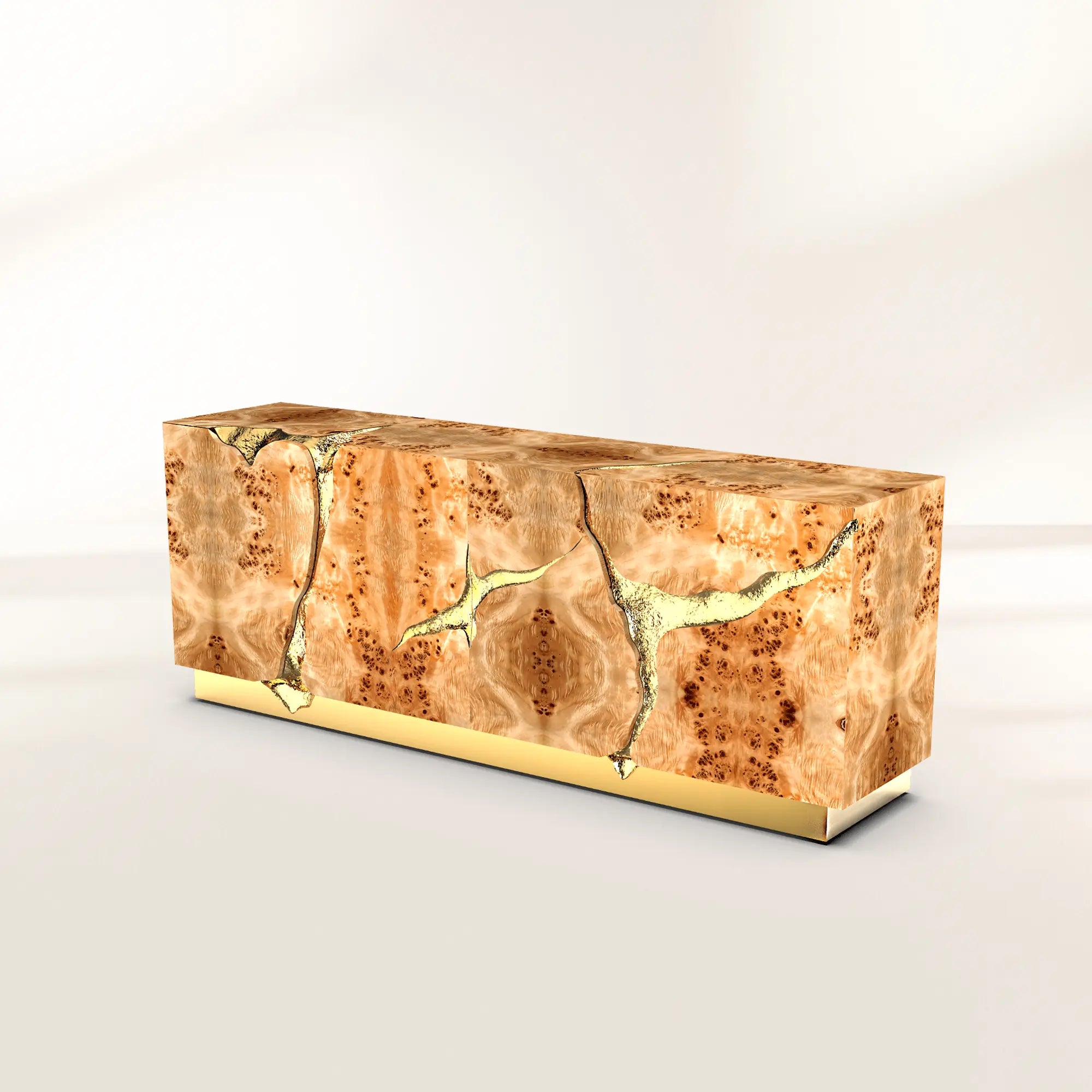 Luxury Black Gold Sideboard Cabinet with Sculptural Cracked Design