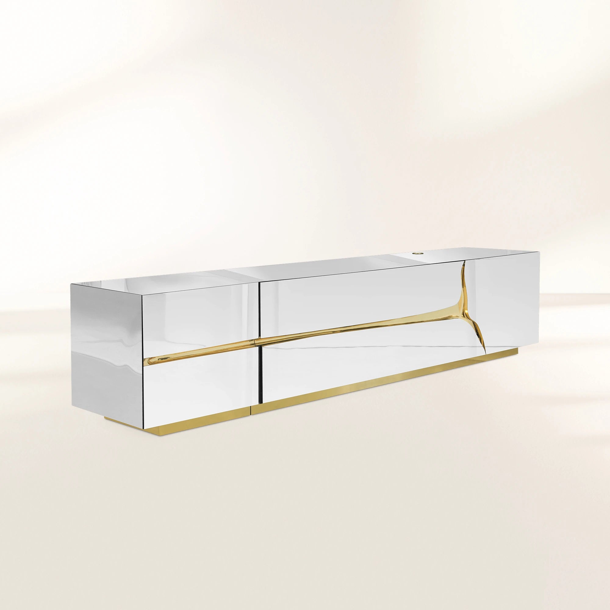 Luxury Black Gold TV Stand Cabinet with Sculptural Design & Media Storage