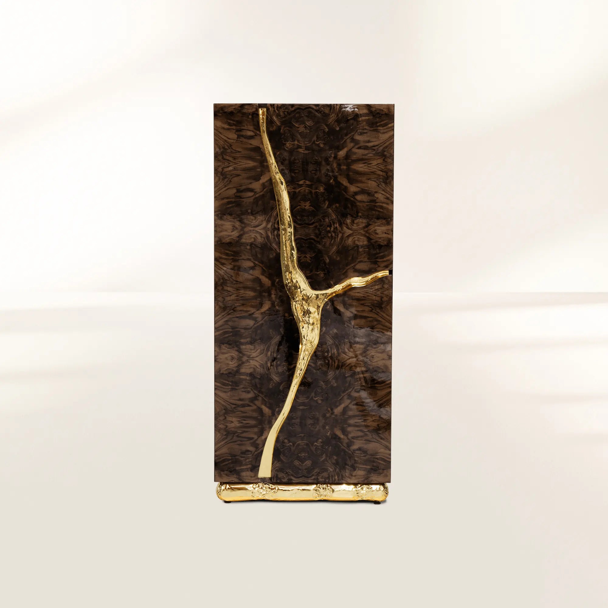 Luxury Walnut Display Cabinet with Sculptural Brass Accents & Hidden Storage