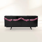 Luxury Black Sideboard Buffet Cabinet with Floral Carved Details & Storage
