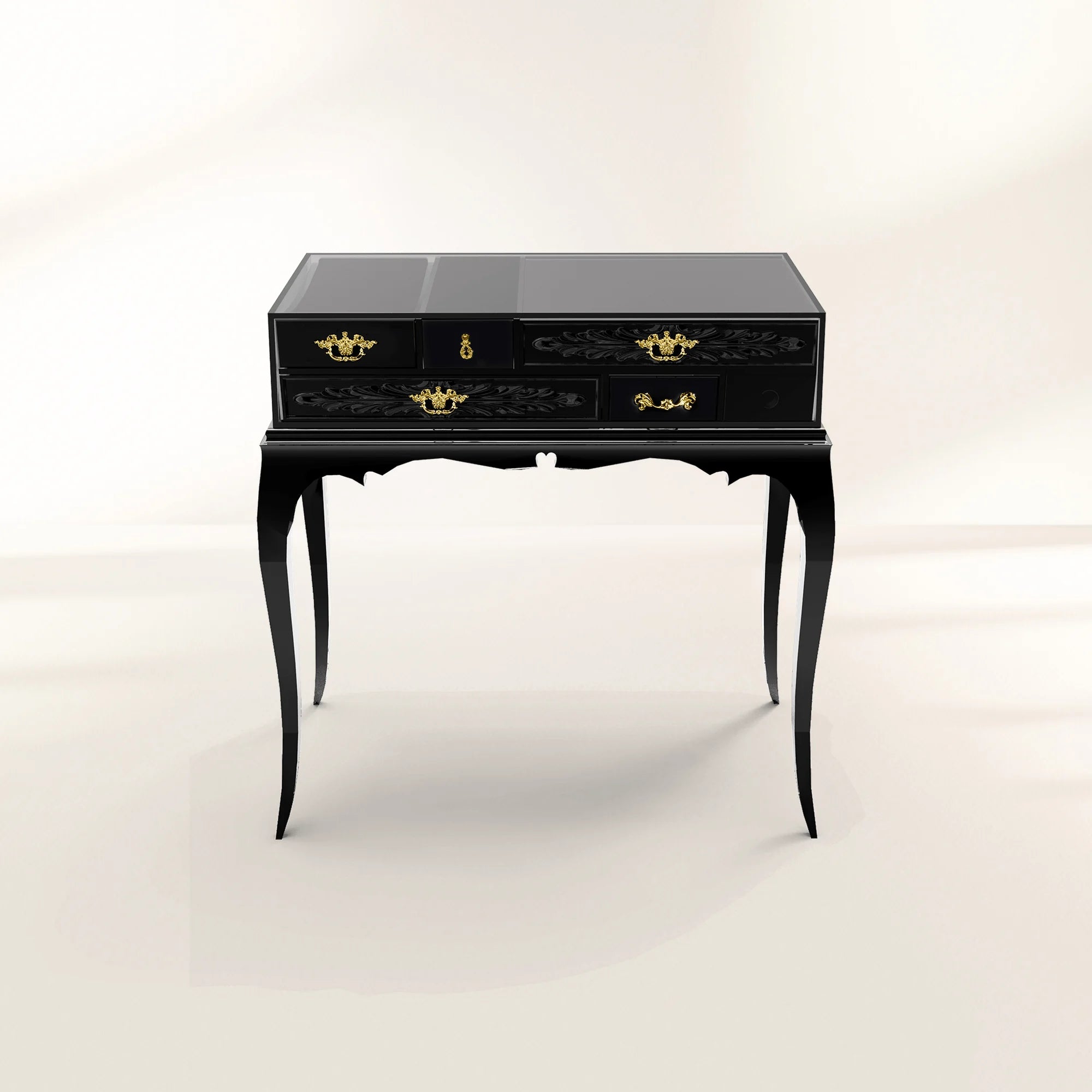 Melrose Baroque High Gloss Black Luxury Nightstand