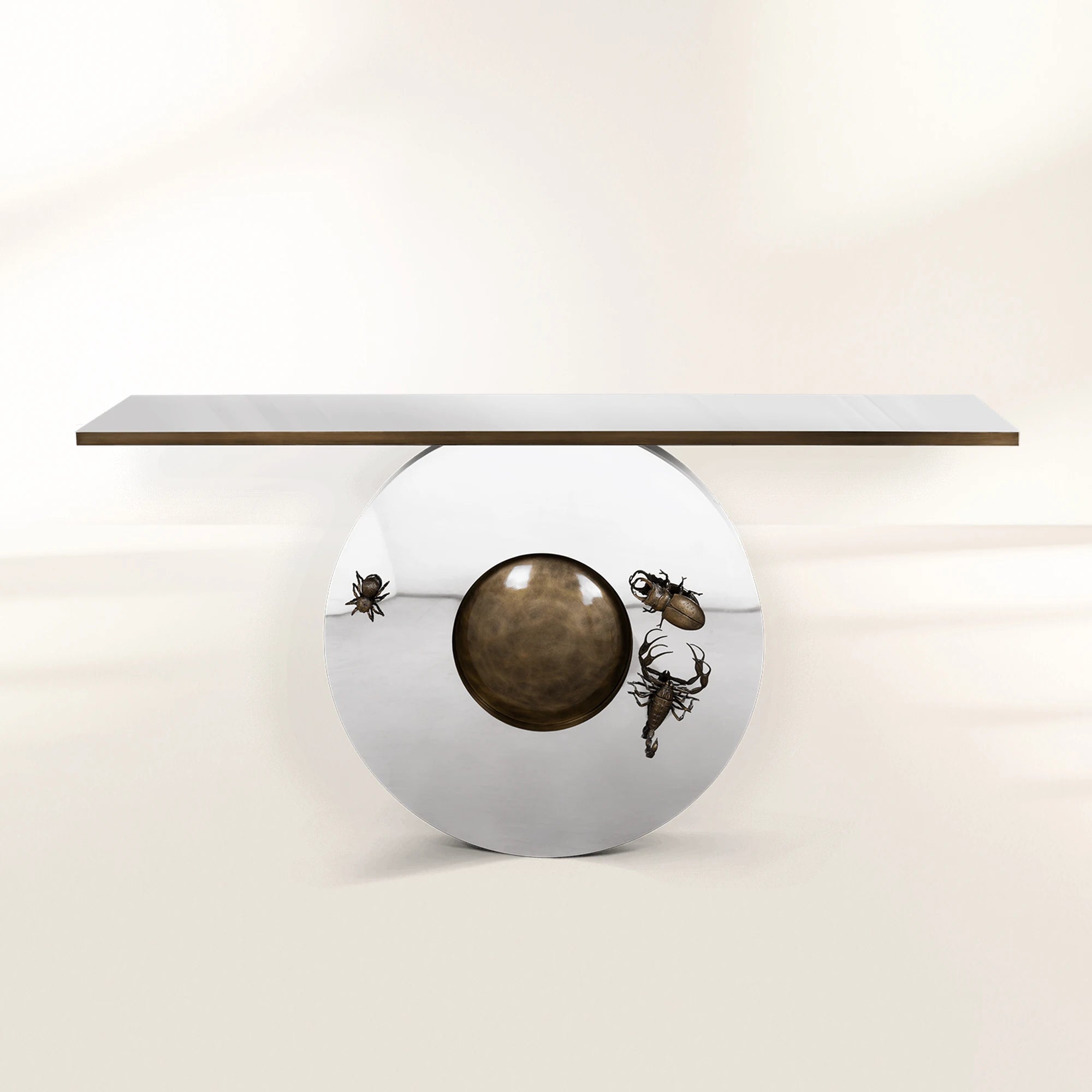 Metamorphosis Consoles Patina Brass Sculptural Entryways Cabinet Table
