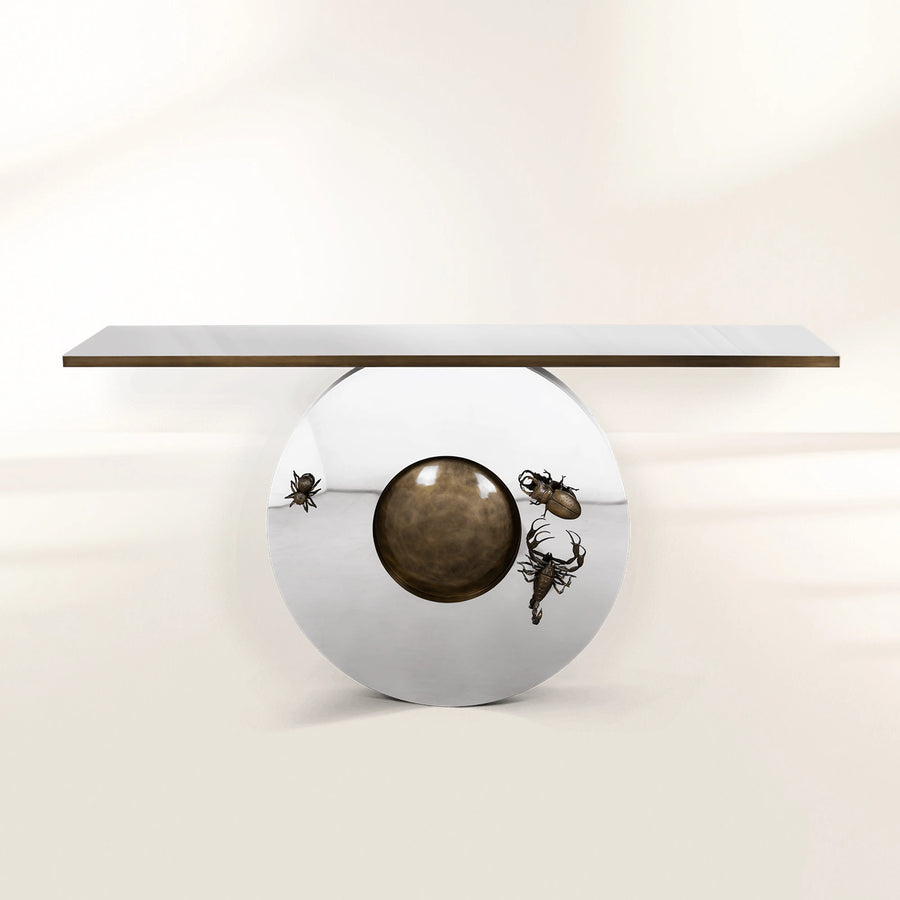 Metamorphosis Consoles Patina Brass Sculptural Entryways Cabinet Table