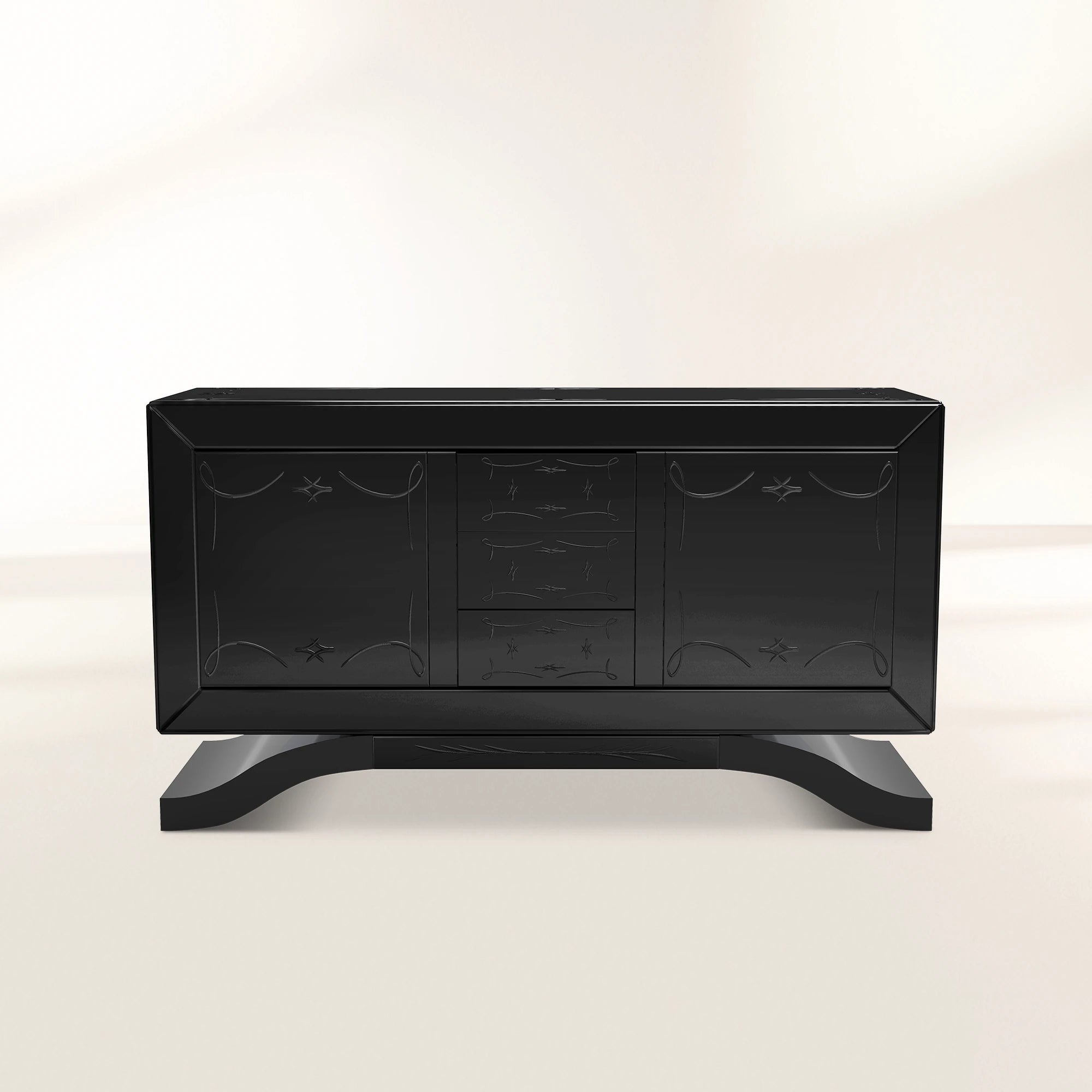 Metropolitan Luxury Mirrored Sideboard – Modern Black Buffet Cabinet with Storage