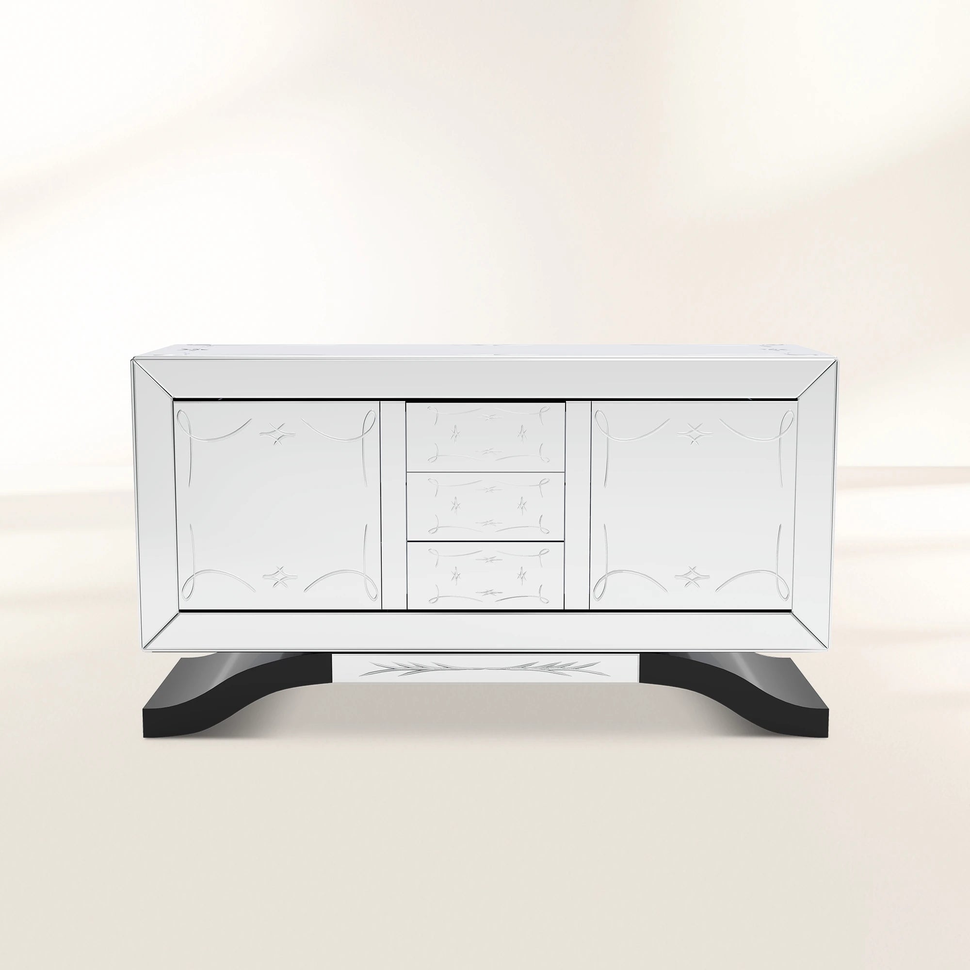 Metropolitan Luxury Mirrored Sideboard – Modern Black Buffet Cabinet with Storage