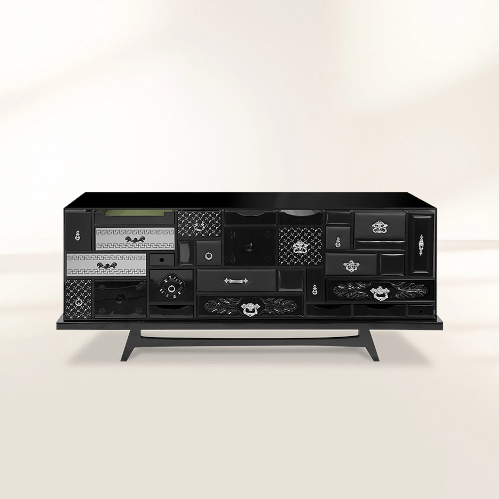 Luxury Black Sideboard Cabinet with Geometric Design & Hidden Storage