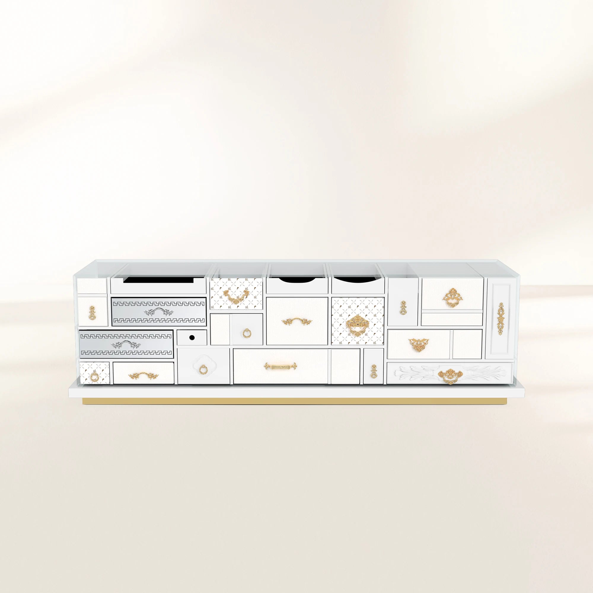 Luxury Modern TV Stand Cabinet with Geometric Design & Hidden Storage