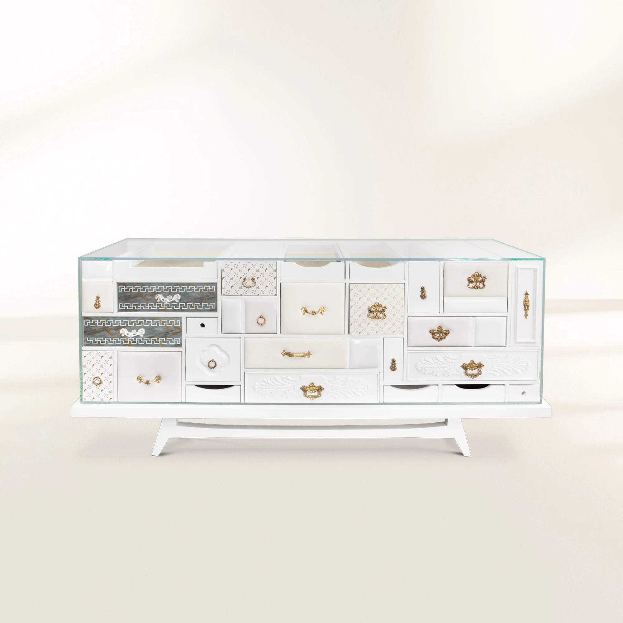 Luxury Black Sideboard Cabinet with Geometric Design & Hidden Storage