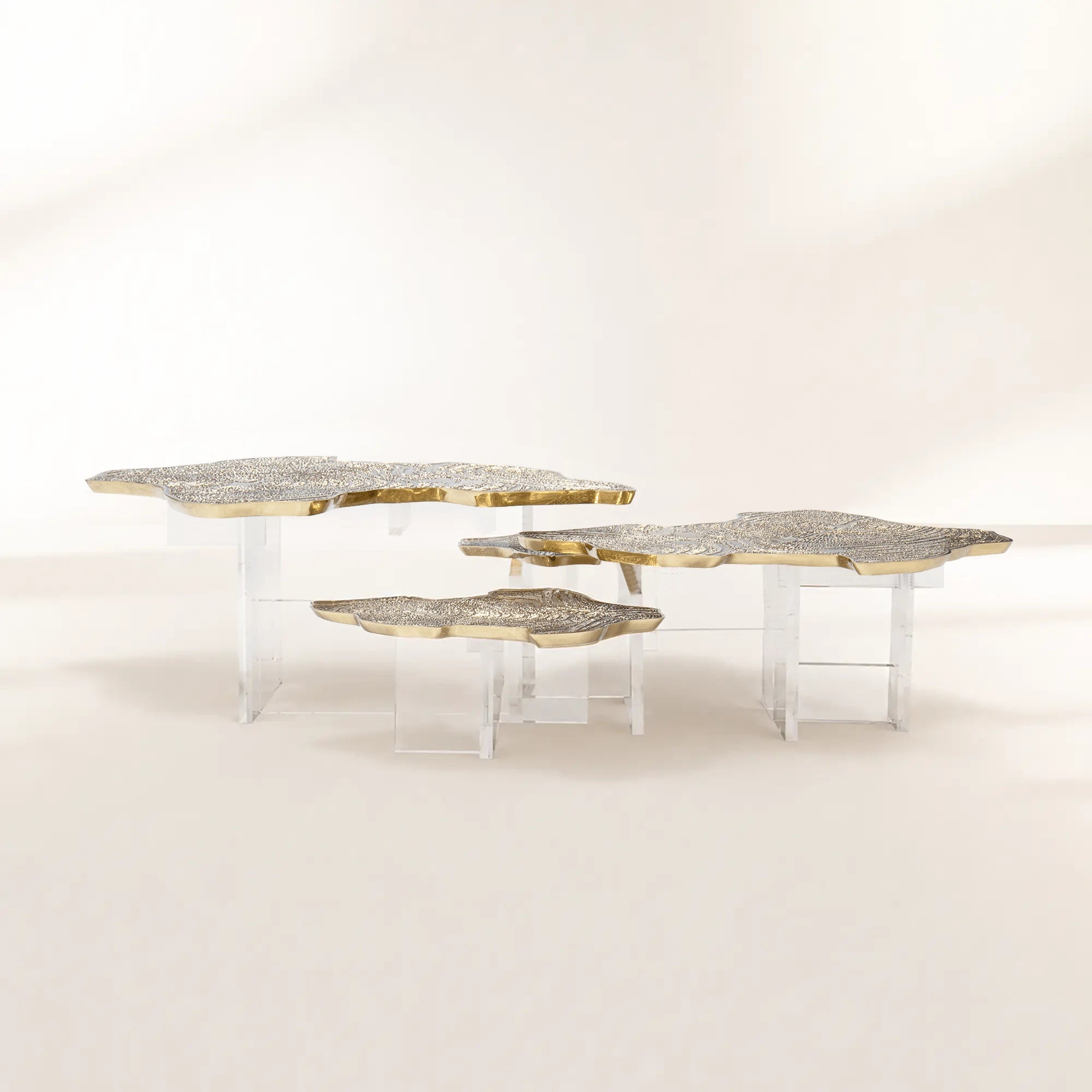 Luxury Designer Coffee Table with Hand-Painted Artistic Top & Sculptural Brass Base Center Tea Table