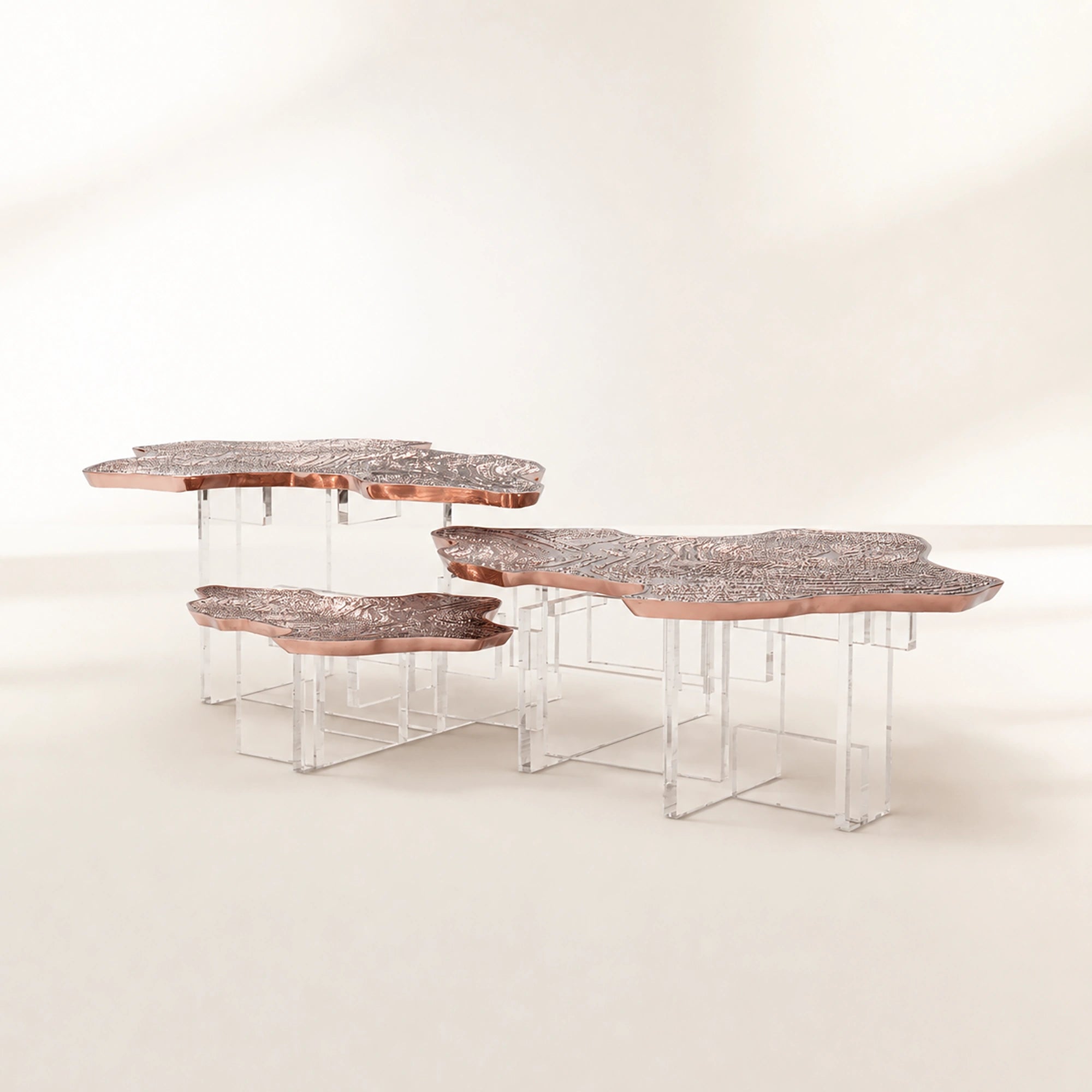 Luxury Designer Coffee Table with Hand-Painted Artistic Top & Sculptural Brass Base Center Tea Table