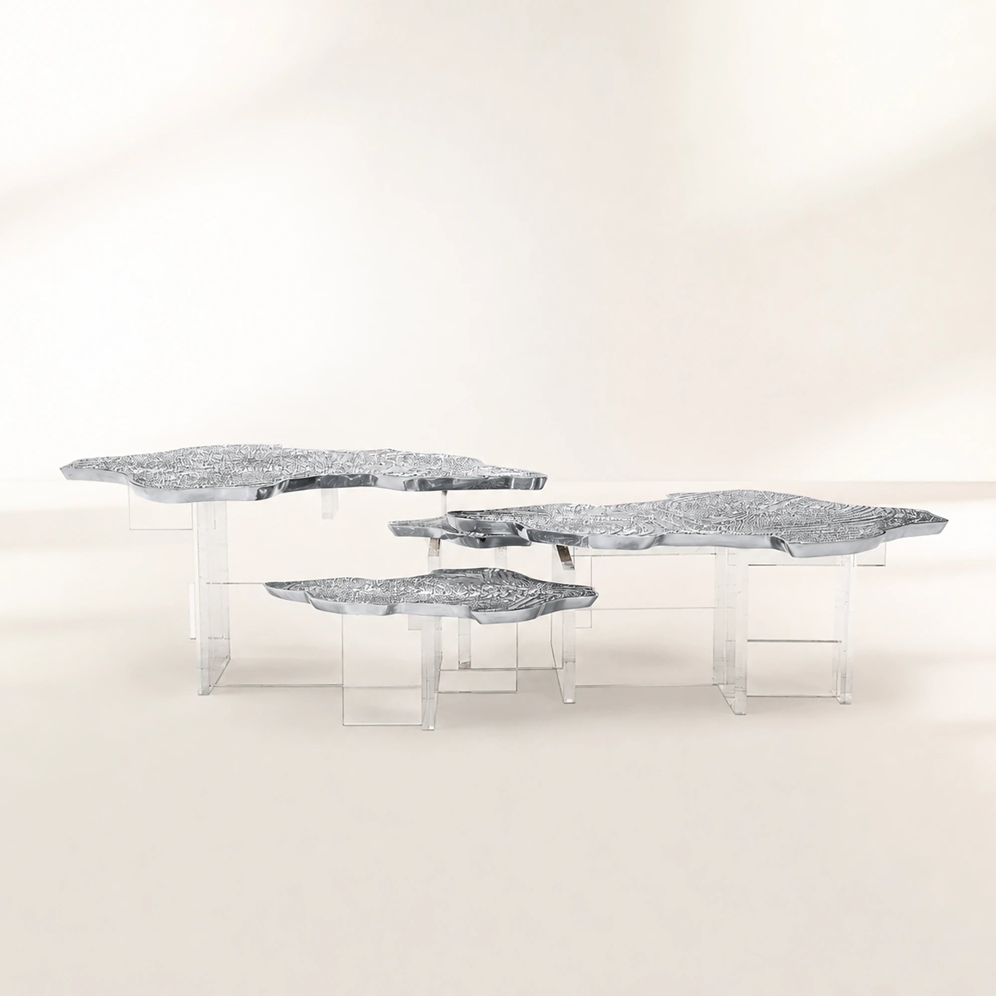 Luxury Designer Coffee Table with Hand-Painted Artistic Top & Sculptural Brass Base Center Tea Table