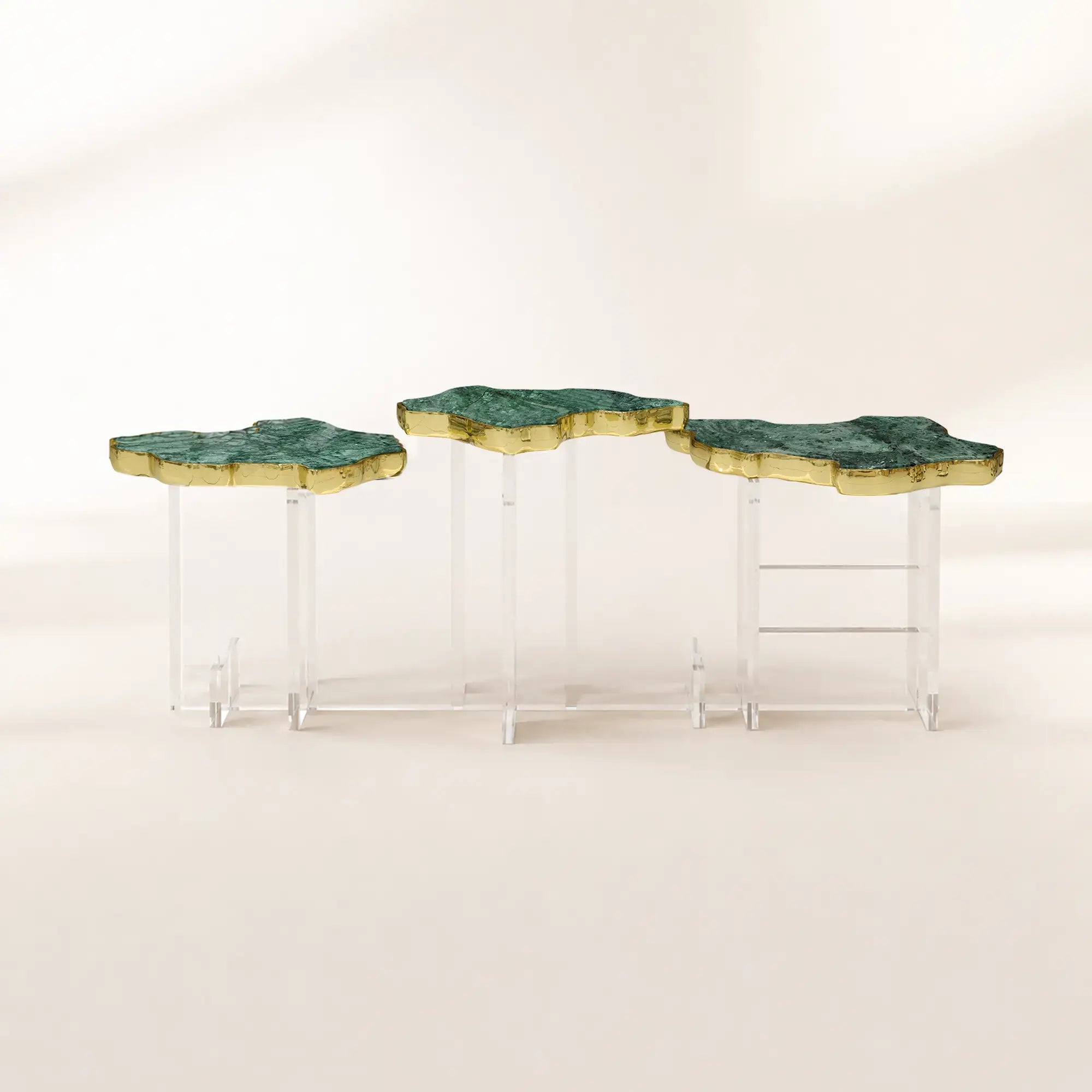 Luxury Designer Coffee Table with Hand-Painted Artistic Top & Sculptural Brass Base Center Tea Table