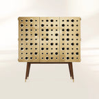 Luxury Walnut Bar Cabinet with Brass Accents & Hidden Storage