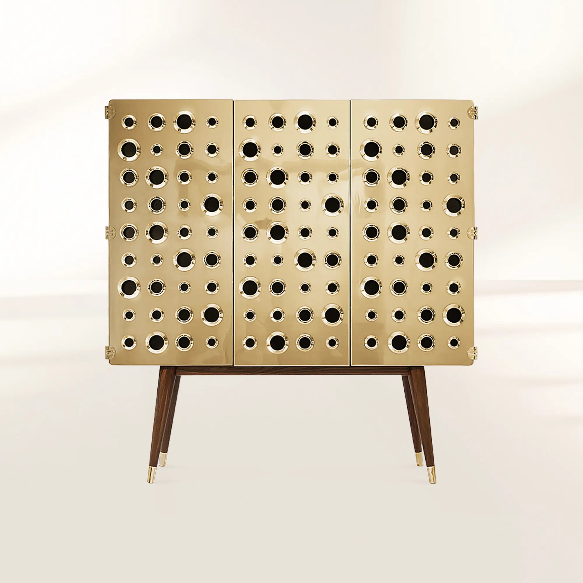 Luxury Walnut Bar Cabinet with Brass Accents & Hidden Storage