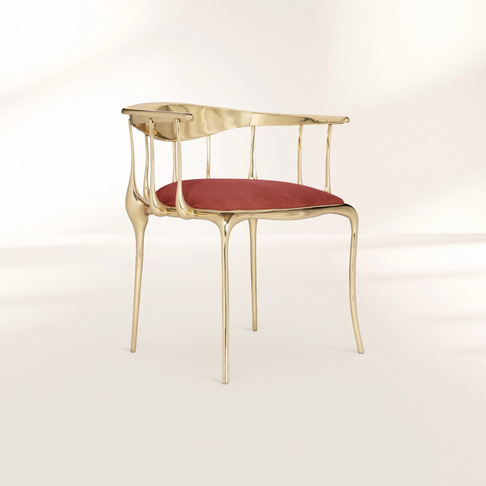 Nº 11 Burgundy Velvet Polished Gold Surrealist Dining Chair